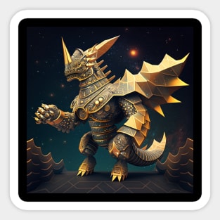 the golden armored kaiju ecopop in mexican patterns dragon winged beast Sticker